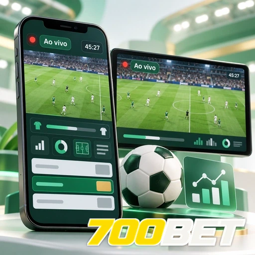 700BET — ilustração de celular e tablet com uma partida de futebol ao vivo