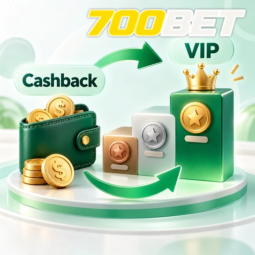 700BET — ilustração de cashback e nível VIP com moedas, carteira e coroa