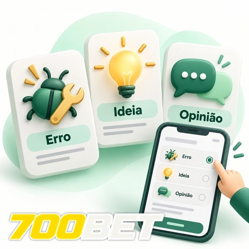 700BET — ilustração das categorias de feedback: erro, ideia e opinião