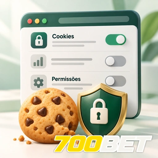 700BET — ilustração de configurações de cookies e permissões com escudo e cadeado