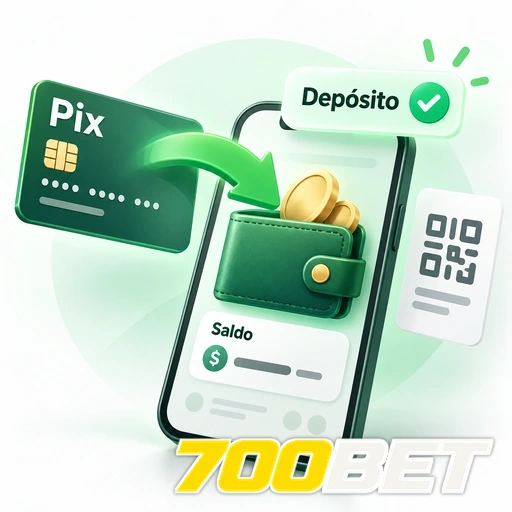 700BET — ilustração de depósito Pix com QR code, carteira e saldo no celular
