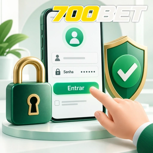 700BET — ilustração de login no celular com cadeado e escudo de segurança