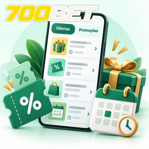 700BET — ilustração de ofertas e promoções no celular com presentes e símbolos de porcentagem
