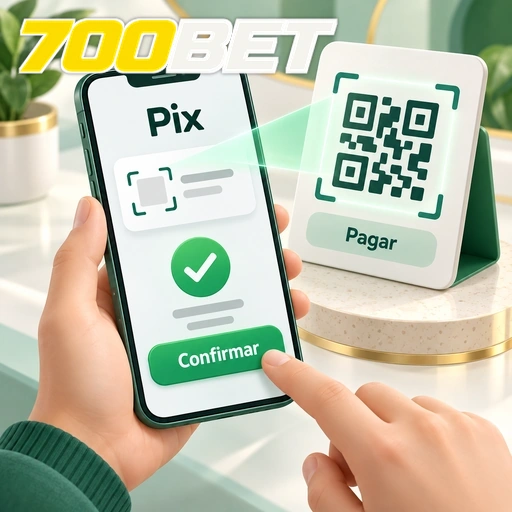 700BET — ilustração de pagamento Pix no celular com QR code e confirmação