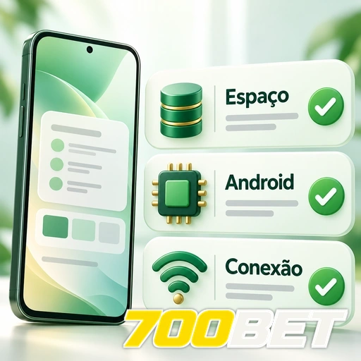 700BET — ilustração dos requisitos de espaço, Android e conexão para o aplicativo